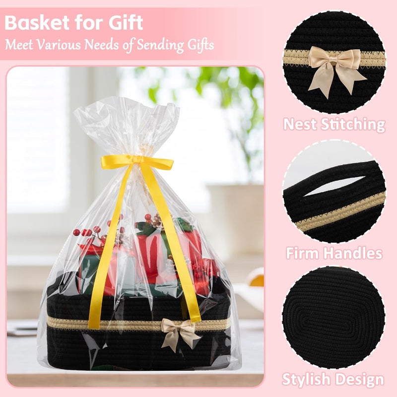 OIAHOMY Large Woven Storage Basket with Handles for Nursery Living Room Shelves, Bow Basket for Gifts Empty with Gift Bags and Ribbons for Baby Showers Pet Toy Bin - Black - Image 5